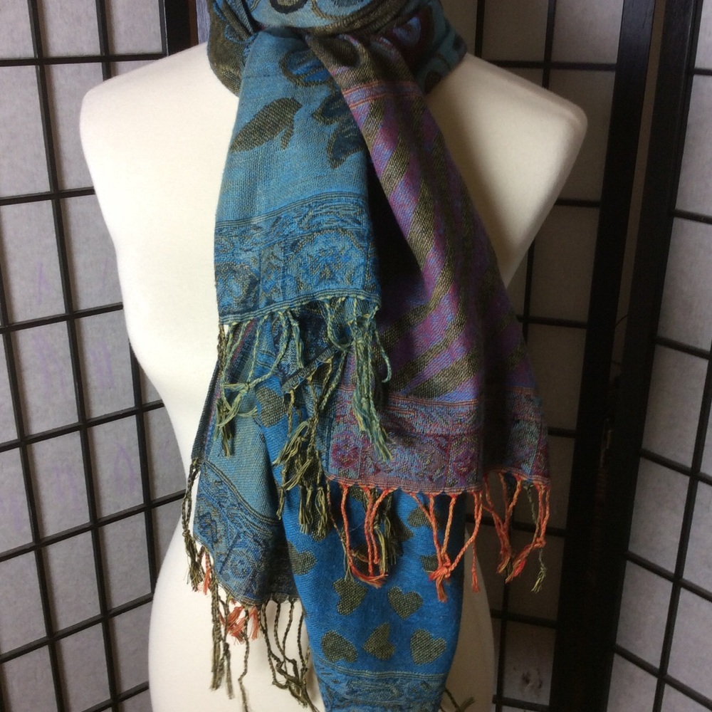 Pashmina in Turquoise, Black, & Red